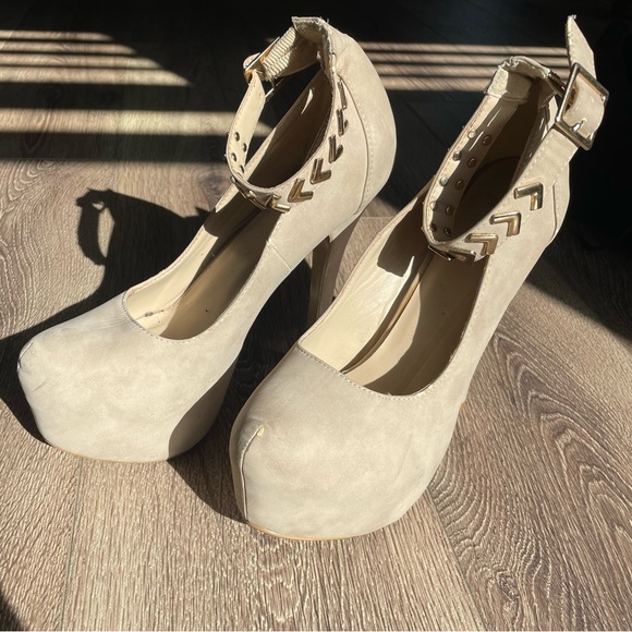Shiek Platform Heels with ankle strap Tan 10 - Picture 2 of 6